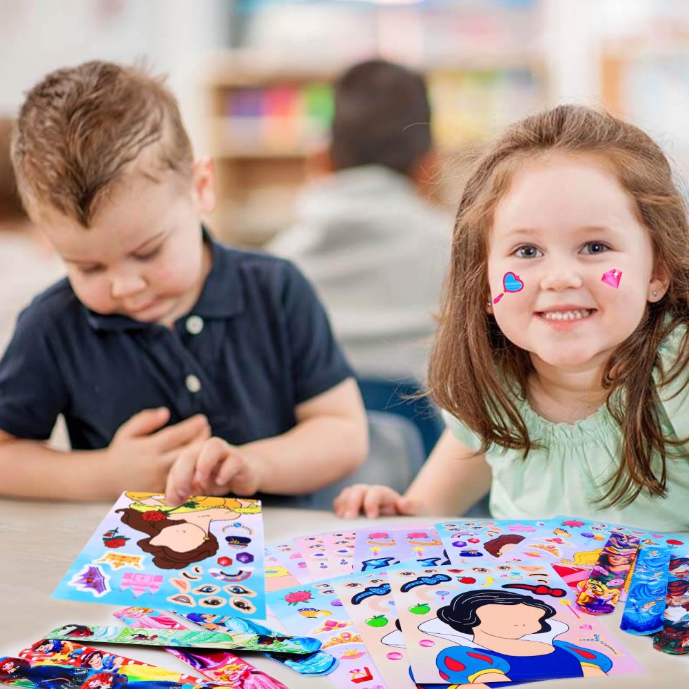 24pcs Princess Party bag Fillers, 12 Sheets DIY Stickers, 12pcs Slap Bands, Party Bags with Make a Face Art Craft Stickers Party Supplies for Kids Boys Girls - Image 4