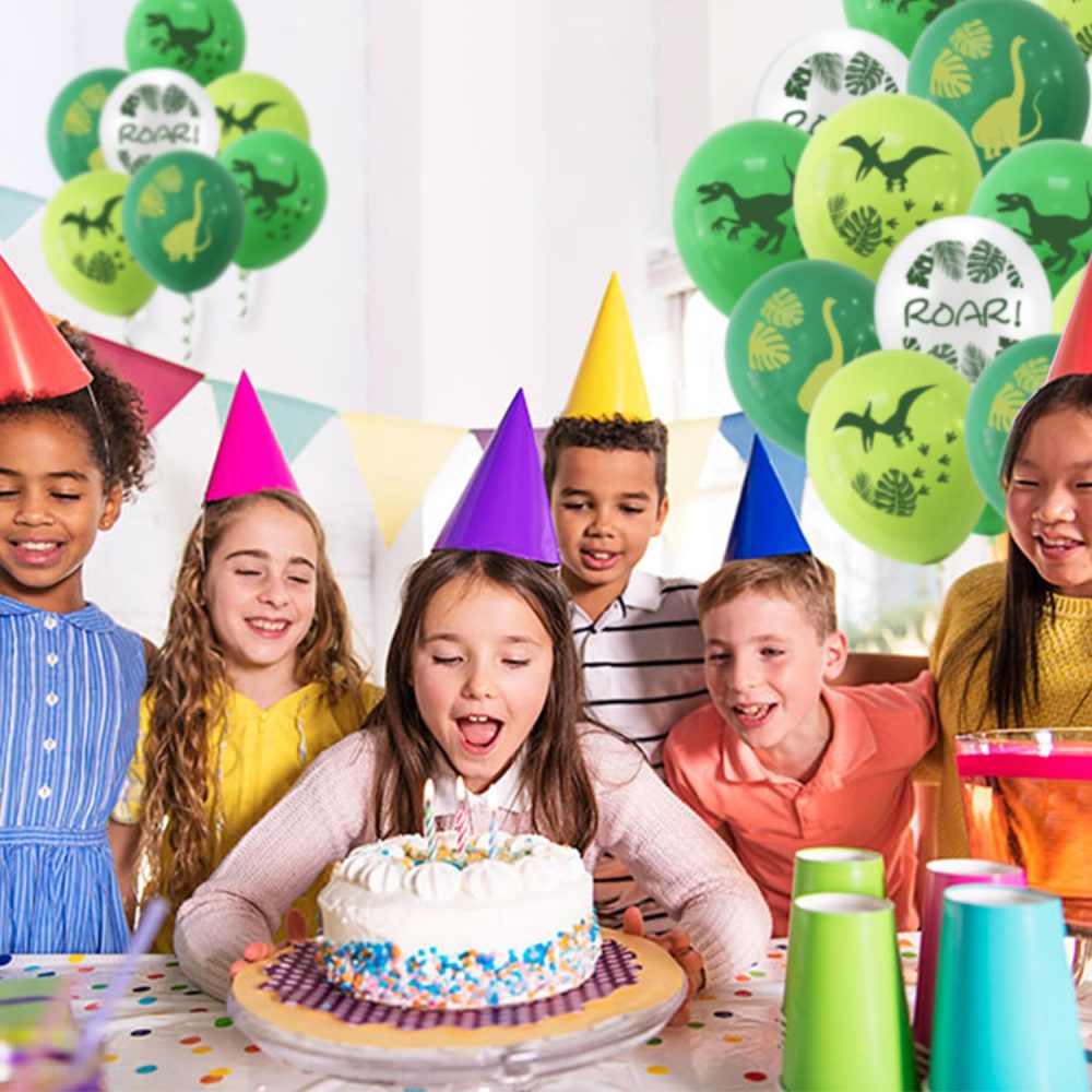 20pcs Dinosaur Theme Party Balloons, 12 Inch Green White Dinosaur Party Decorations for Boy Kids Jungle Themed Birthday Party Balloon Decorations - Image 3