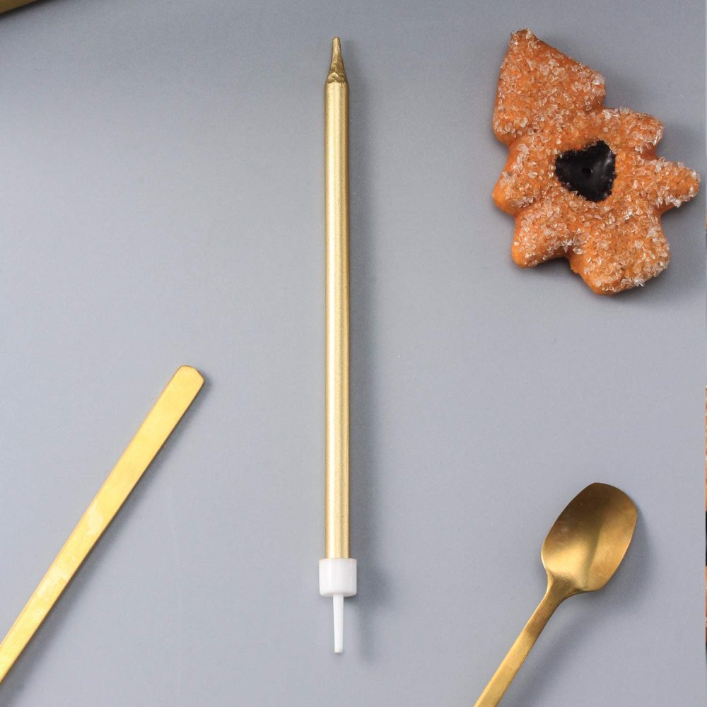 Metallic Happy Birthday Candles Tall Birthday Cake Candles Holders Long Thin Cupcake Candles Topper for Wedding Party Decoration (24pcs Metallic Gold) - Image 3