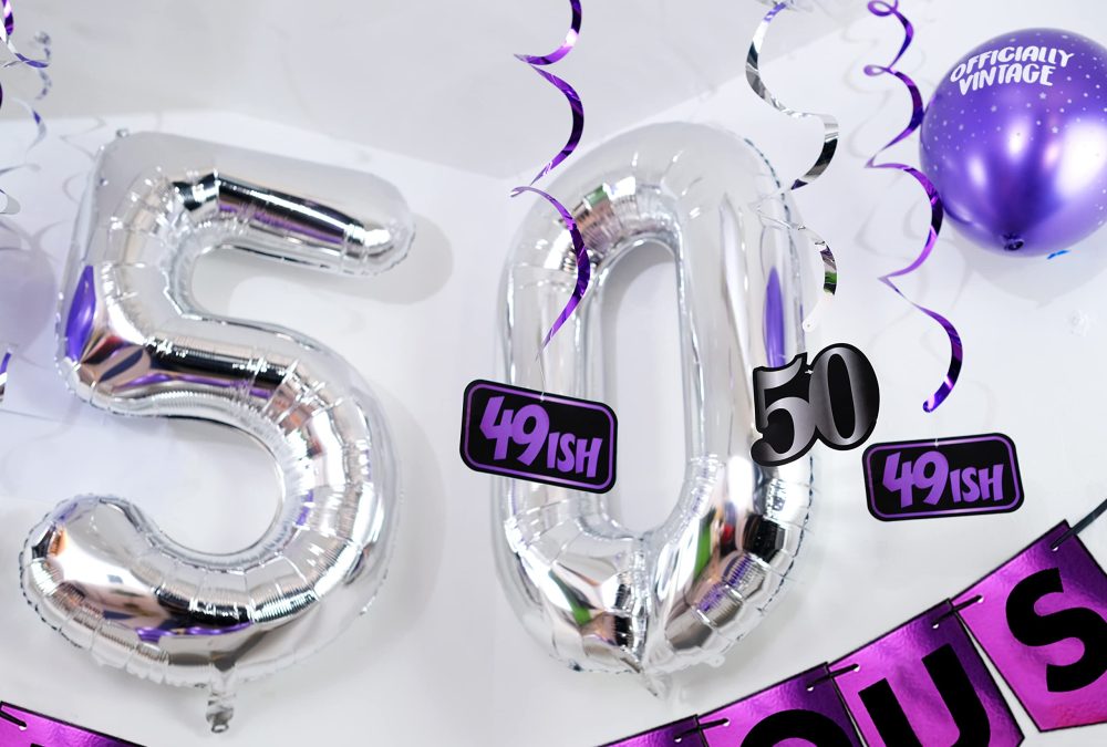 50 & Fabulous Birthday Party Pack - Purple & Silver Happy Birthday Bunting, Balloon, and Swirls Pack- Birthday Decorations - 50th Birthday Party Supplies - Image 4