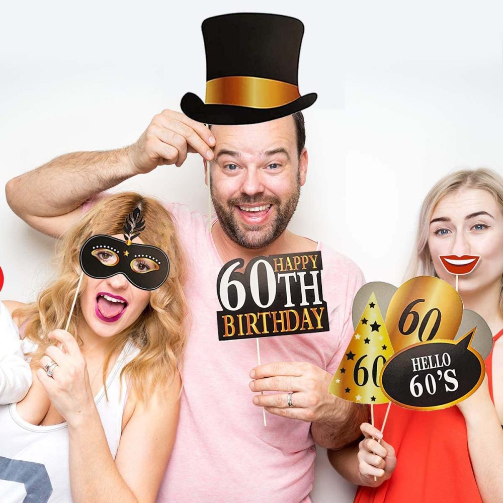 60th Birthday Photo Booth Frame, 60th Inflatable Selfie Frame and 24 Pcs 60th Birthday Photo Booth Props Black Gold Party Supplies Fun 60th Props for Ladies Men 60th Birthday Party Decorations - Image 3