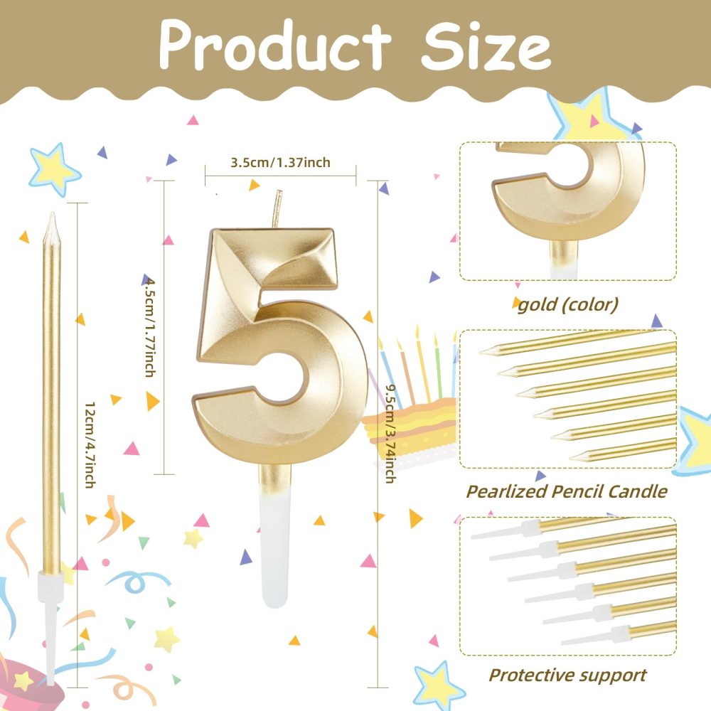 Golden 21st Birthday Cake Candle, Birthday Number Candle with 6 Long Candles, 21th Birthday Candle Set, Golden Candle Cake Topper for Cake Candle Decoration Birthday Party Wedding Anniversary - Image 7