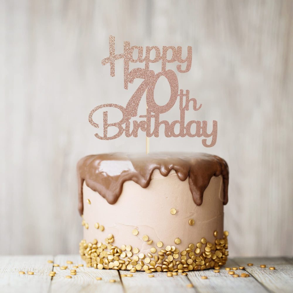 Sotpot Rose Gold Glitter 70 Cake Topper, 70th Birthday Cake Decorations for Birthday Party Anniversary Party Supplies - Image 3