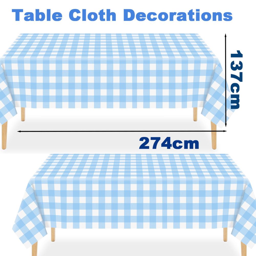 2pack Blue Gingham Checkered Table Cloth Party,137*274cm Wipe Clean Checkered PVC TableCloth Plaid Tablecloth Rectangular Light Blue Disposable Table Cover for Parties BBQ Picnic Birthday Wedding - Image 4