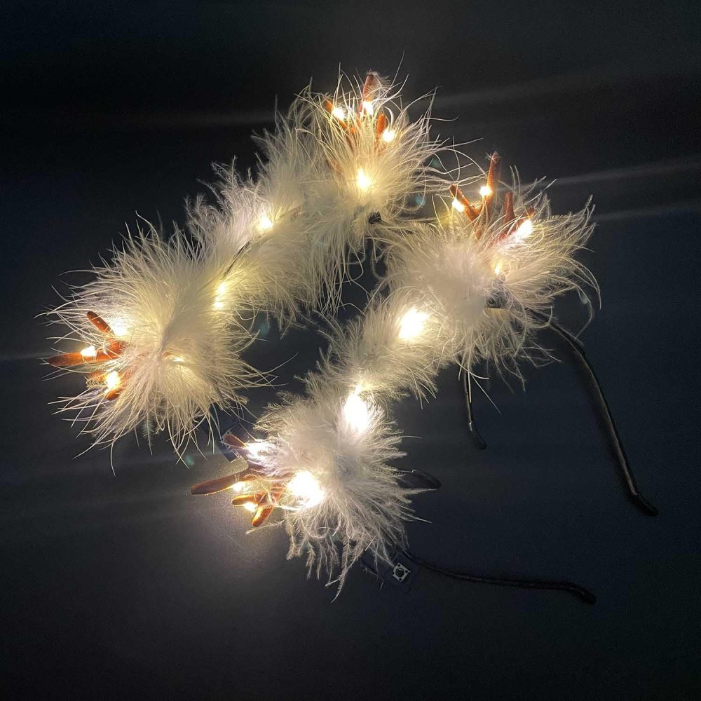 Clataly LED Light up Headband Glowing Reindeer Antlers Hair Accessories Luminous Tiara Christmas Party Hair Hoop Feather Headwear for Women Girls (Warm light C) - Image 4