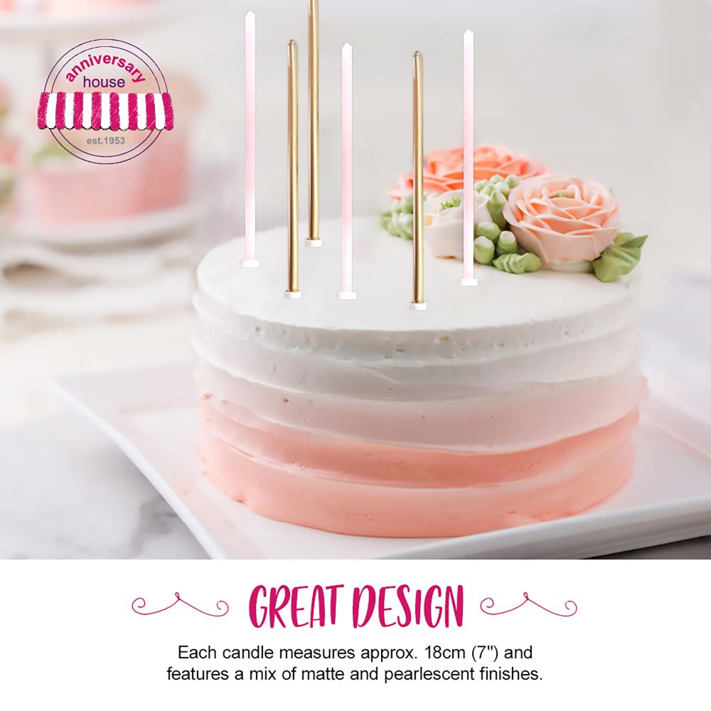 Anniversary House Pack of 16 Extra Tall Slim Birthday Cake Candles with Holders, Pastel Pink and Metallic Gold Mix, 18 Centimeters, Strong and Sturdy, AHC214 - Image 3