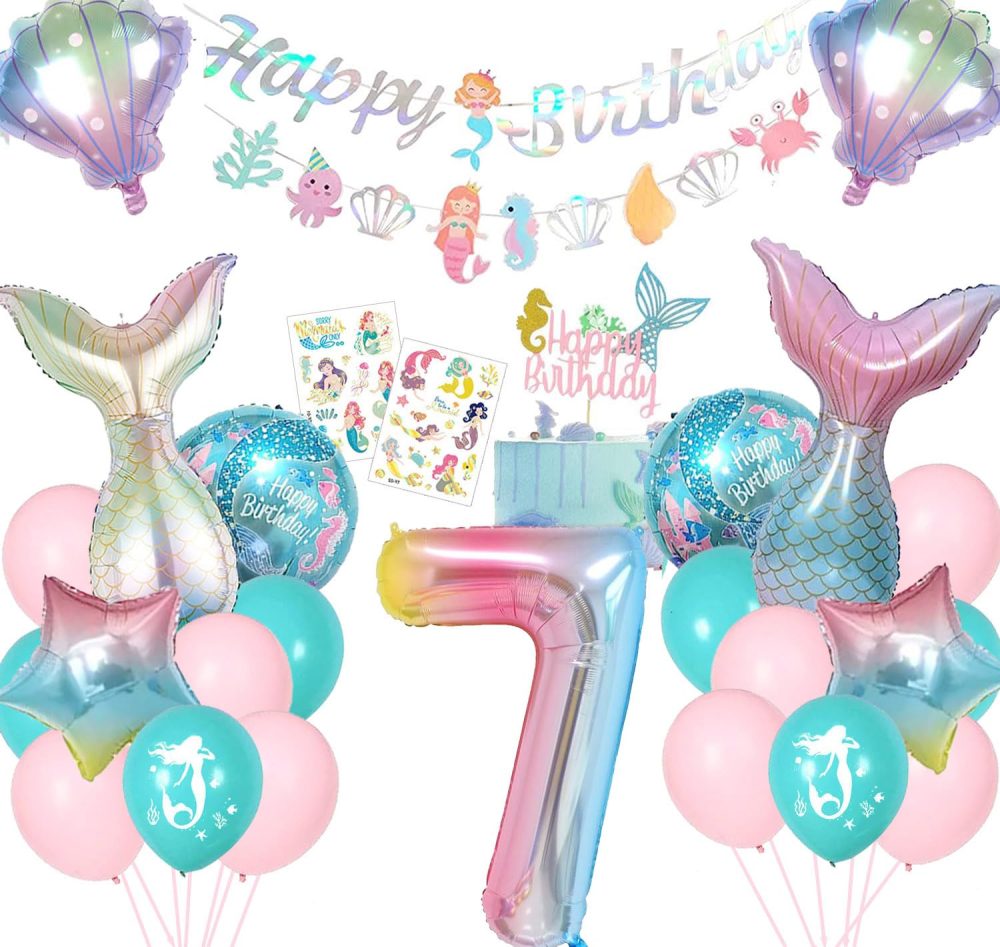 Mermaid Birthday Decorations Little Mermaid Party Decorations 7rd Birthday Decorations For Girls Include Mermaid Balloons Mermaid Number Balloon 7 Mermaid Bunting Happy Birthday Banner