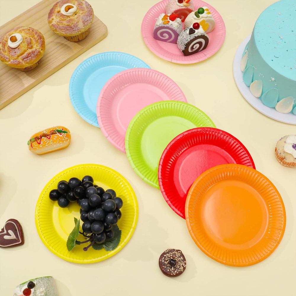 FANTESI Colorful Party Paper Plates, 30 Pack 7 Inch Picnic Plates Round Dessert Plates Disposable Plates Chafing Dish and Make DIY Painting for Birthday Party Supplies - Image 7