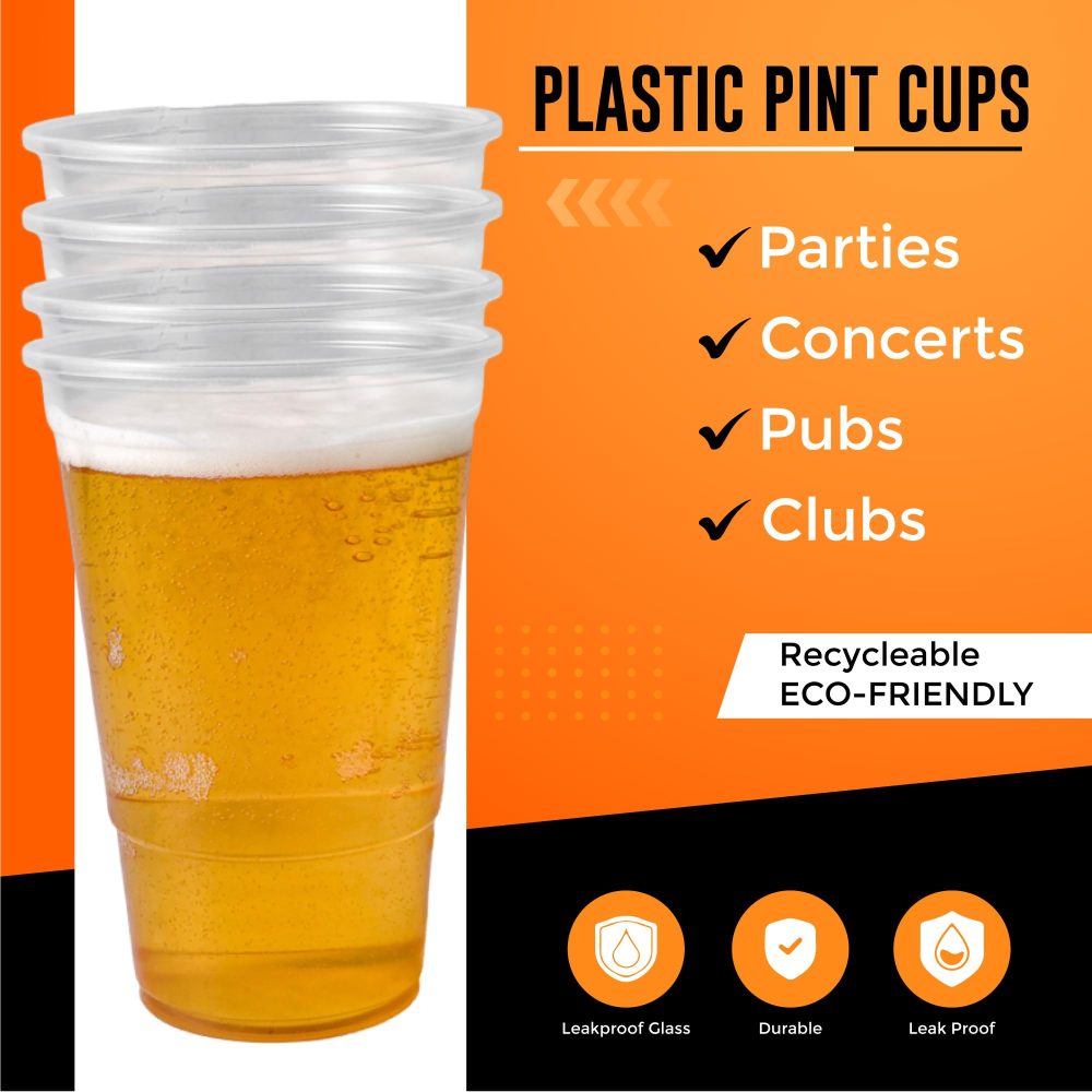 CHEF ROYALE 50x Disposable Full Pint Cups - (660ml) Pint to Brim- Recyclable -CE Marked- PP Clear Plastic Glasses for Large Events and Parties (Pack of 50 Cups Full Pint- 660ml,Translucent) - Image 6