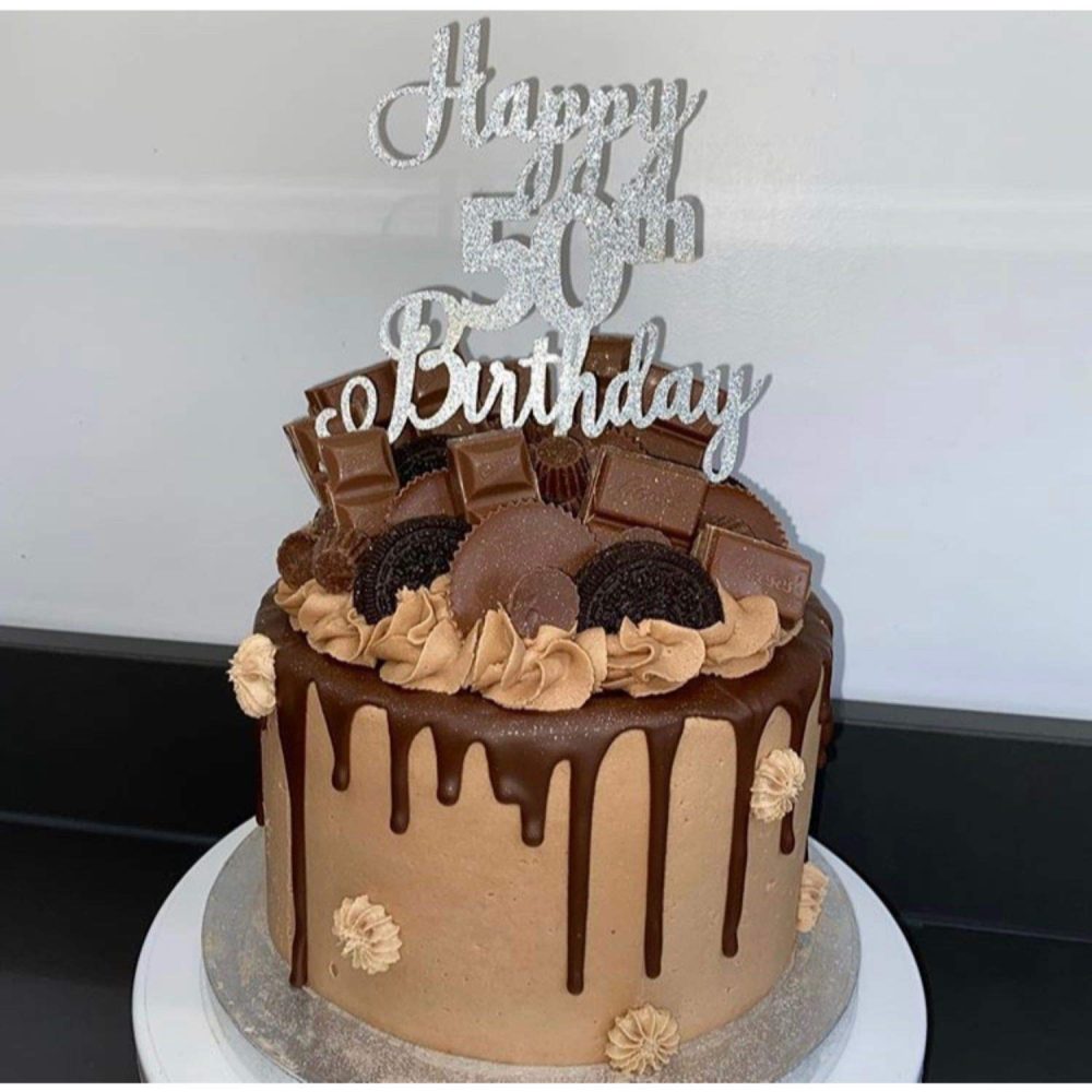 LissieLou Happy 80th Birthday Cake Topper in Pretty Glitter Card, Made in the UK - Red - Image 5