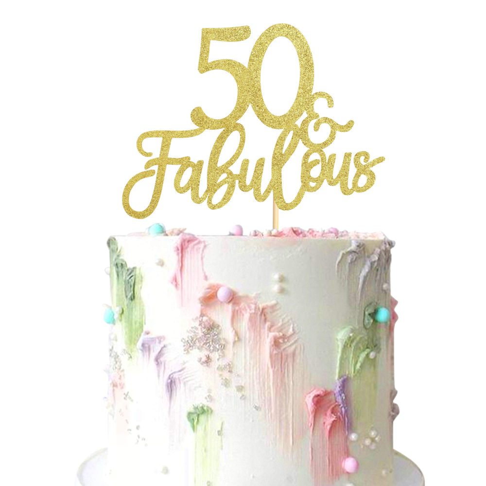 3Pcs 50 & Fabulous Cake Toppers 50 Birthday Anniversary Cake Toppers for 50 Birthday Anniversary Party Decorations Happy 50th Birthday Cake Decorations Supplies