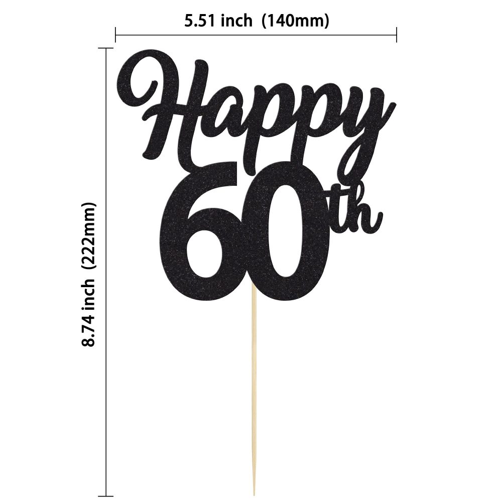 3Pcs Happy 60th Cake Topper Black Glitter Number 60 Sixty Birthday Cake Pick Decorations for Cheers to 60 Years Old 60th Birthday Wedding Anniversary Party Supplies - Image 9