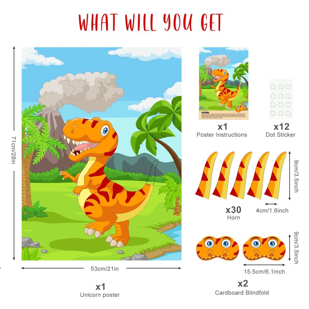 ASTARON Pin The Tail on The Dinosaur Party Game with 30 Tails for Dinosaur Birthday Party Supplies Pin Game, Boys Party Dinosaur Favors Decorations for Christmas - Image 6