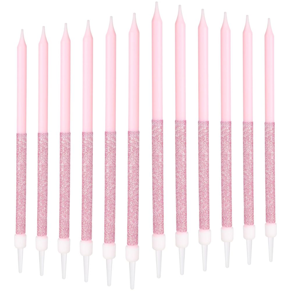 Pink Birthday Candles for Cake,Happy Birthday Party Candles, Sparkle Long Candle, Shining Pink Candles, Glitter Tall Candles Birthday, Pink Cake Decorations, Baby Showers, Wedding Anniversary