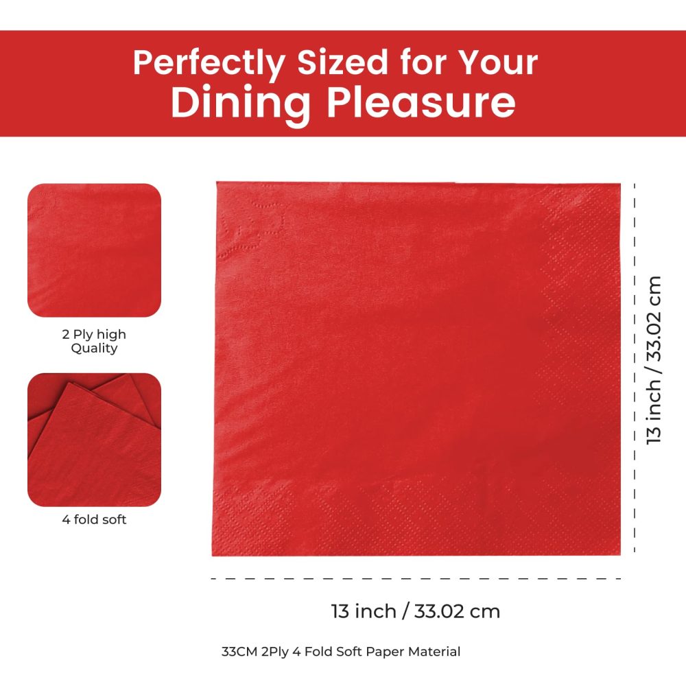 Red Napkins 100-4-Fold 2-ply 33 x 33cm Luncheon Napkins for Parties and Events - 125 Serviettes Red - Strong, Durable and Sleek Red Napkin - Image 5