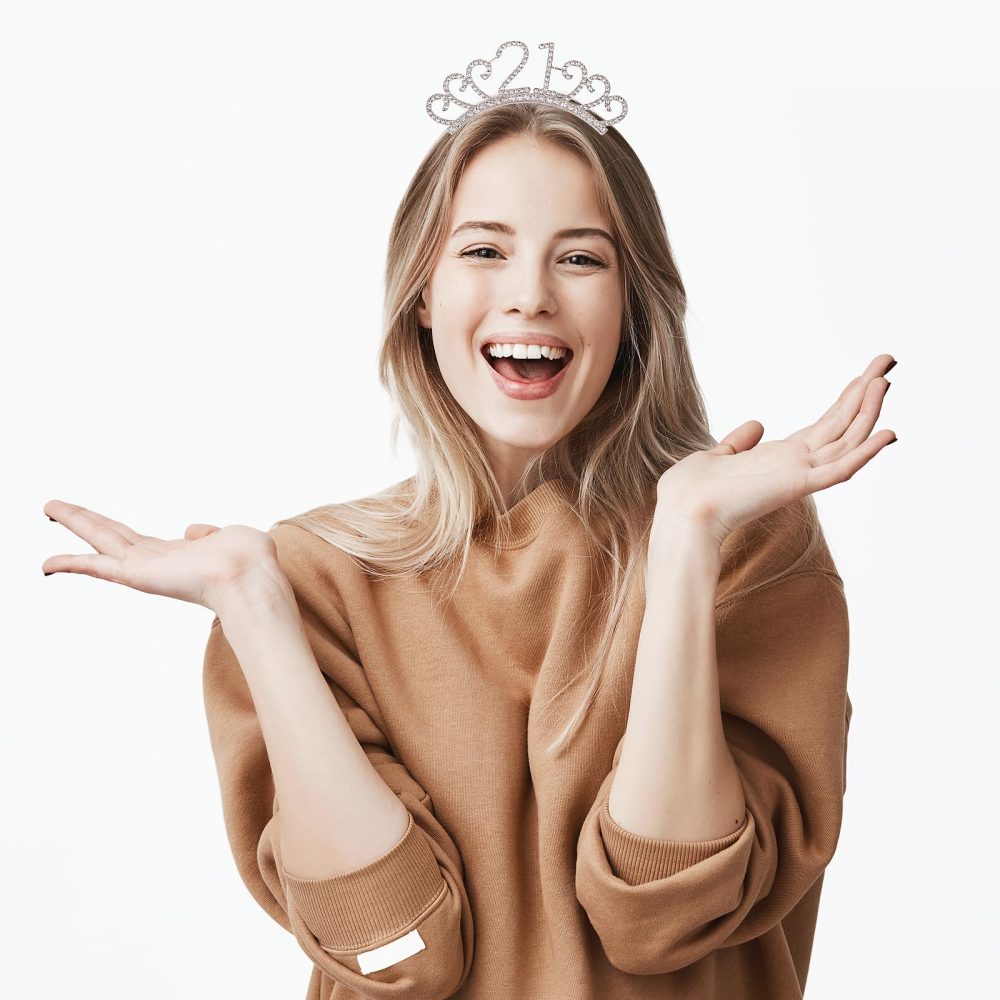Fantasyon 21th Birthday Crown and Sash, Crystal Tiara Birthday Crown Birthday Tiara Rhinestone Crown for 50th Birthday Gift Party Accessories (21 Years Old) - Image 4