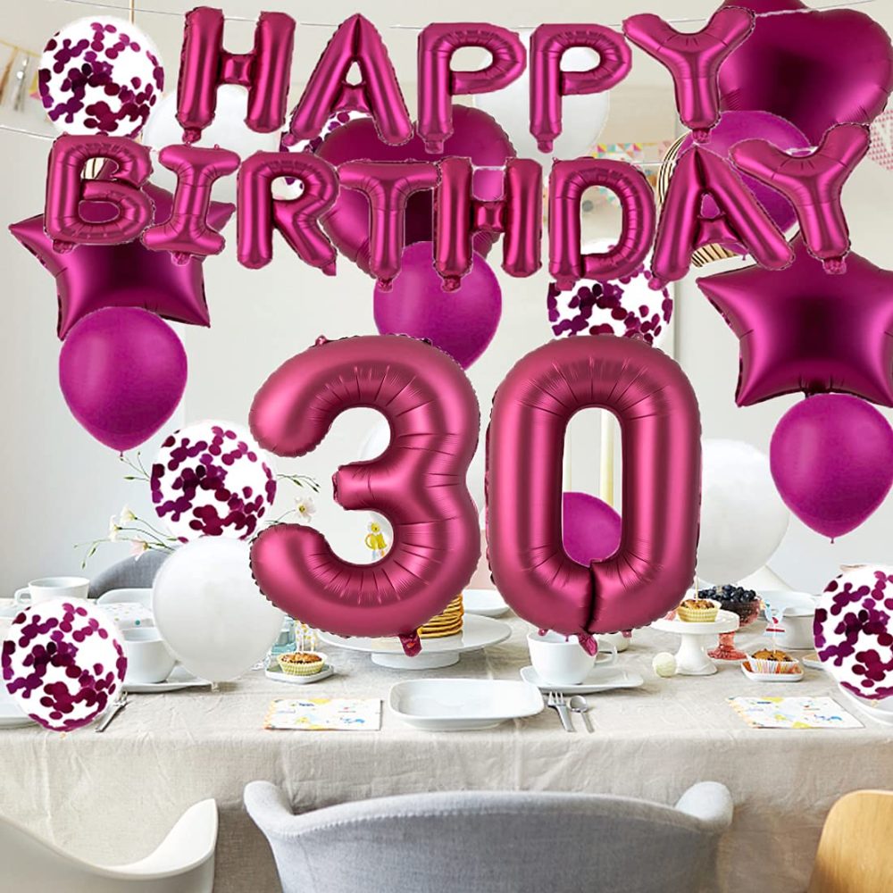 30th Birthday Balloon 30th Birthday Decorations Burgundy 30 Balloons Happy 30th Birthday Party Supplies Number 30 Foil Mylar Balloons Latex Balloon Gifts for Girls,Boys,Women,Men - Image 3