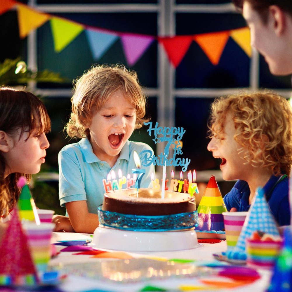 mciskin Happy 1st Birthday Candles Cake Toppers Set, Blue Number 1 Candle for Cake, Birthday Candles Cake Toppers for Girls Boys Birthday Decorations, Blue Silver Star Cake Toppers for Birthday Cake - Image 3