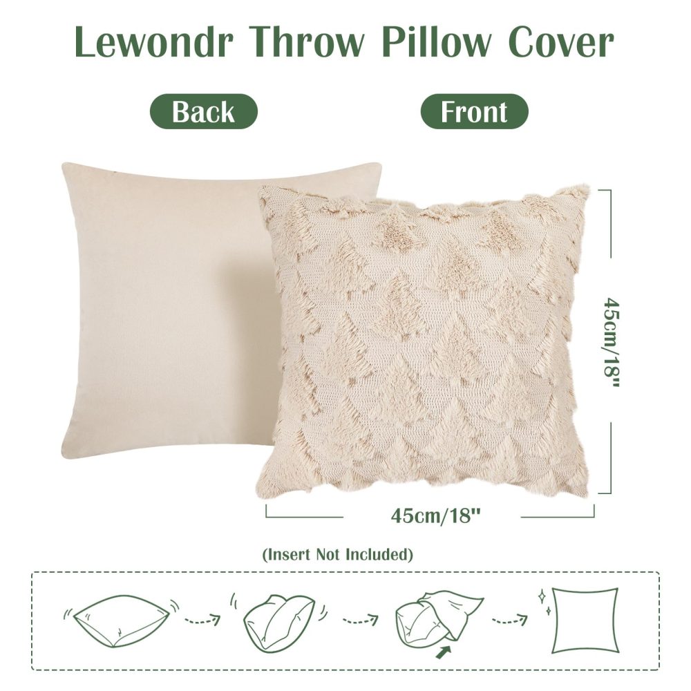 Lewondr Christmas Throw Pillow Cover 18x18, 2 Pack Super Soft Faux Fur Pillow Covers Velvet Christmas Tree Embroidery Decorative Throw Pillowcase for Living Room Bed Couch Sofa Car Home Decor, Oatmeal - Image 4