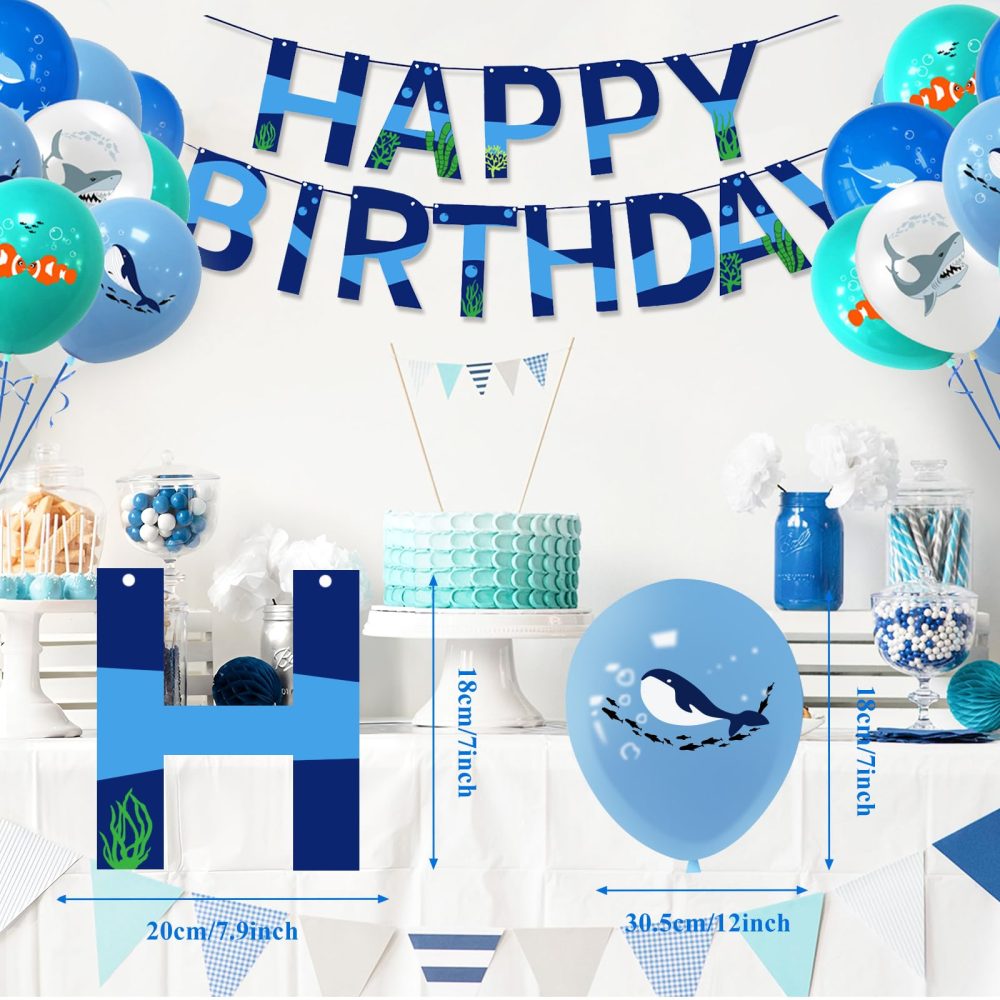 CIOUYAOS Under The Sea Party Decorations Kit, Party Supplies Ocean Theme 26pcs Balloons Banner set, Blue Marine Animal Dolphin Octopus Clown Fish Foil Balloons For 1st 2nd Boys Girls Kids Birthday - Image 6