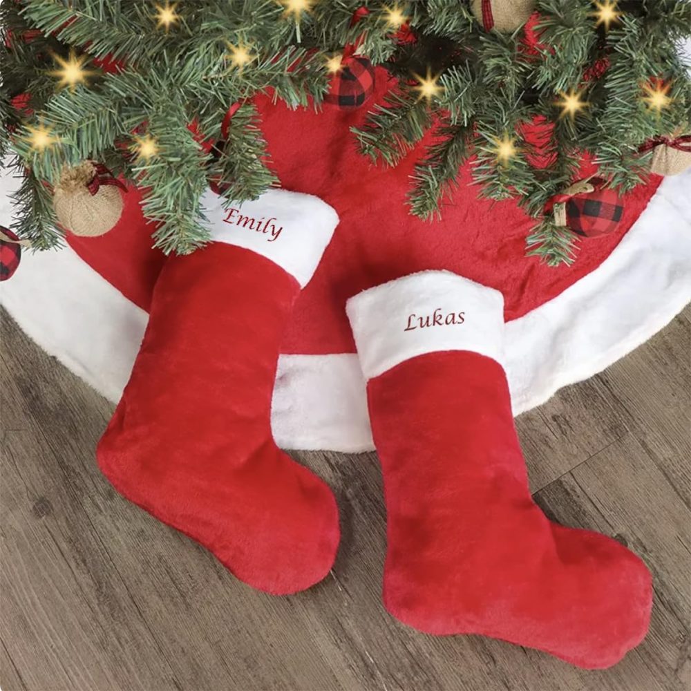 Hoolaroo Personalised Embroidered Red White Plush Plain Christmas Stocking with name Super Jumbo Large 57x30cm Family Xmas Traditional - Image 3