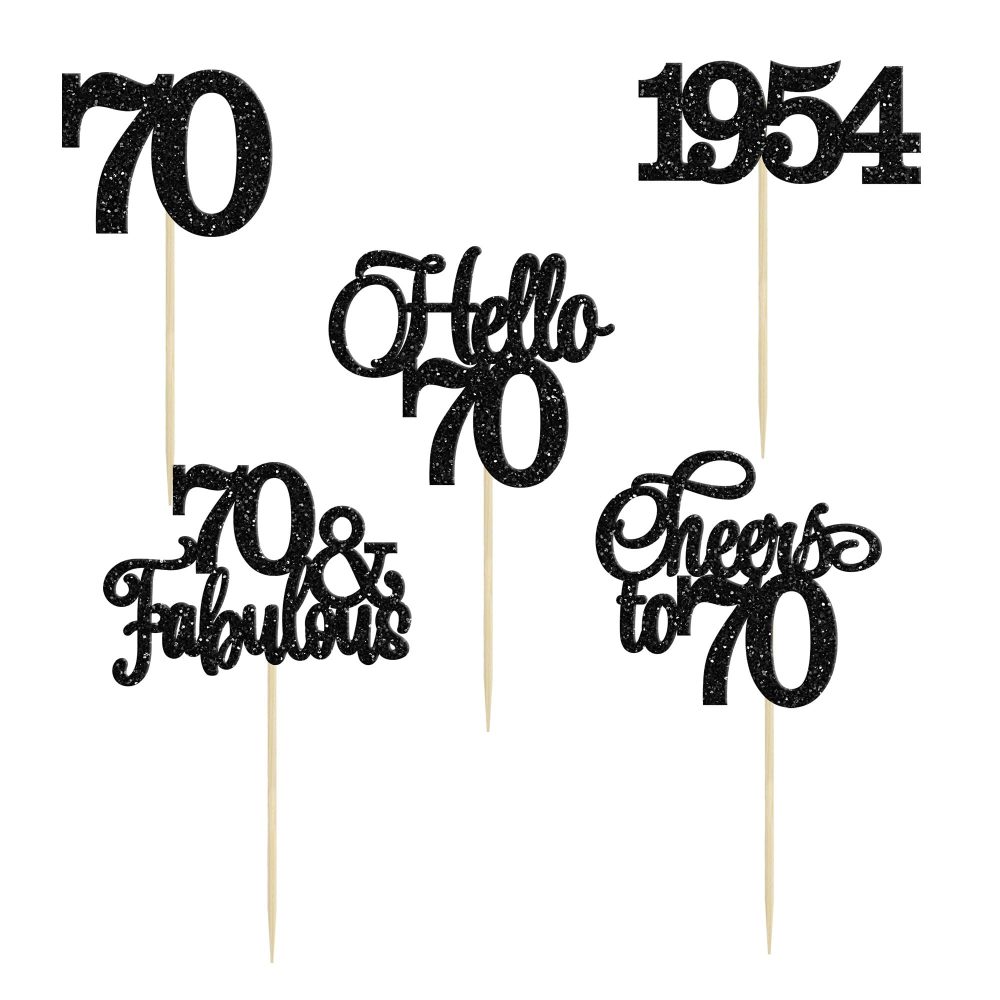Gyufise 30Pcs 70th Birthday Cupcake Toppers 70 Fabulous Cupcake Picks Cheers to 70 1954 Cake Decorations for Happy 70th Birthday Wedding Anniversary Party Decoration Supplies Black - Image 2