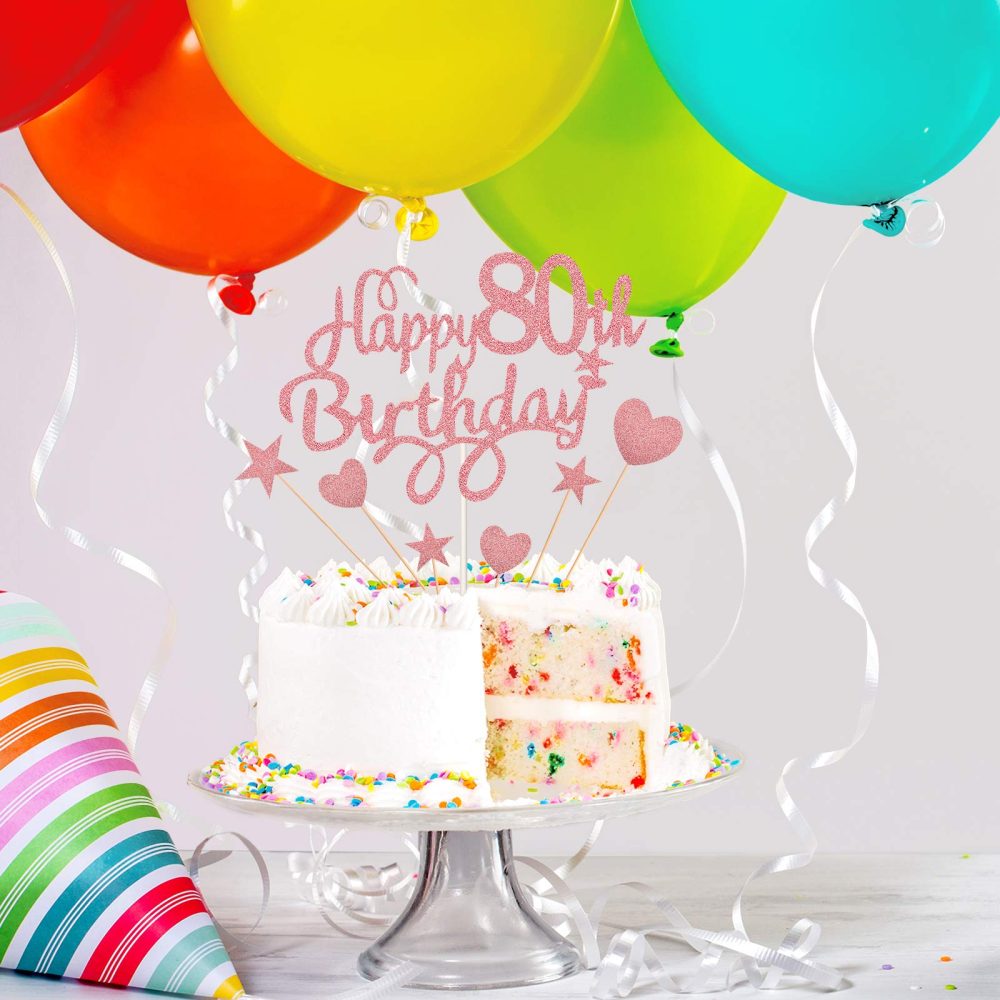 Boao 80th Birthday Cake Toppers for Ladies Women, Happy 80th Birthday Cake Topper with Star Heart Cake Topper 80th Birthday Cake Decorations for Birthday Party Cake Supplies, Rose Gold - Image 6
