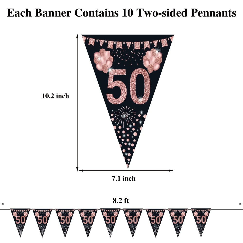 50th Birthday Bunting, Happy Banner Bunting Flags, 40 Pieces Triangle Rose Gold Glitter Diamond by Numbers 50th Birthday Anniversary Theme Party Decoration Supplies - Image 6