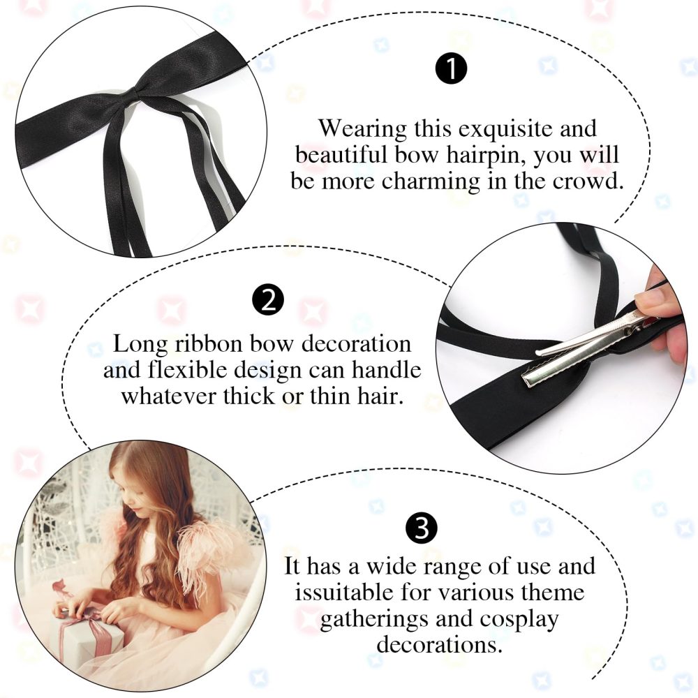 Ambesi Ribbon Hair Bow Hair Clips, Red Black White Green Hair Clips Tassel Ribbon Bowknot for Women Girl, Long Tail French Bow Hair Barrette Dress Up Accessories for Birthday/Party/Show/Christmas - Image 3