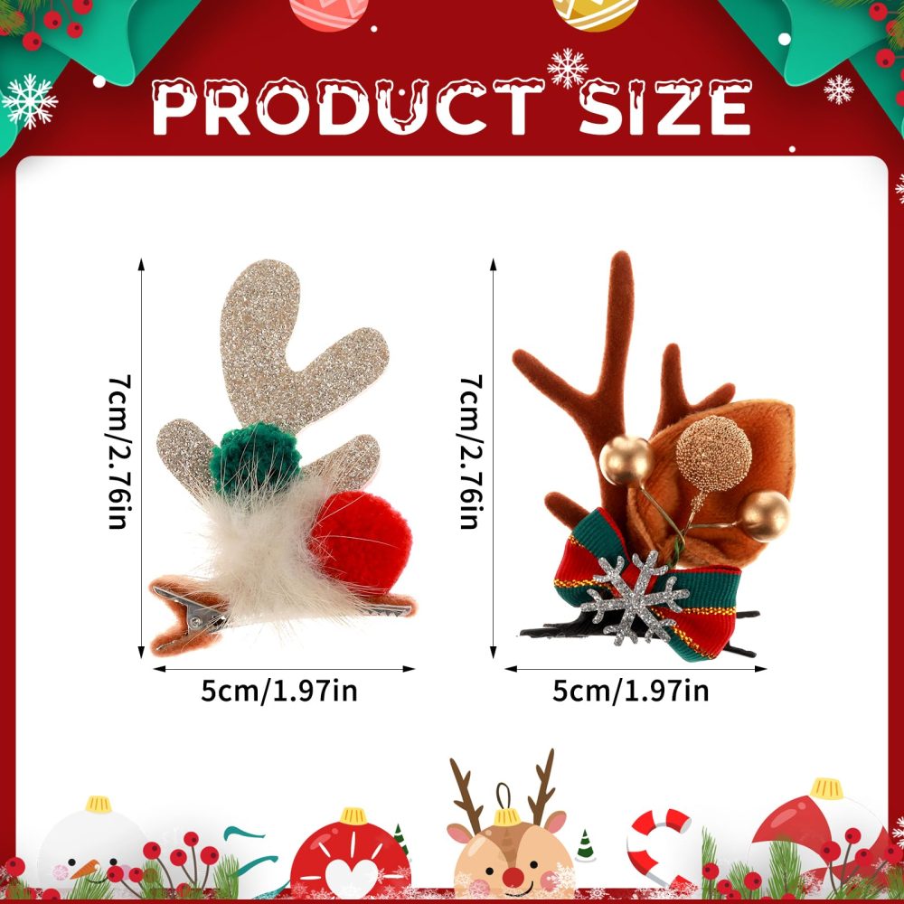 TIESOME Christmas Hair Clips, 4 PCS Xmas Hair Accessories Cute Reindeer Antlers Headband Ears Hair Accessory Antlers Headdress Hairpin for Women Girls Kids Adults and Party Favors(A) - Image 7