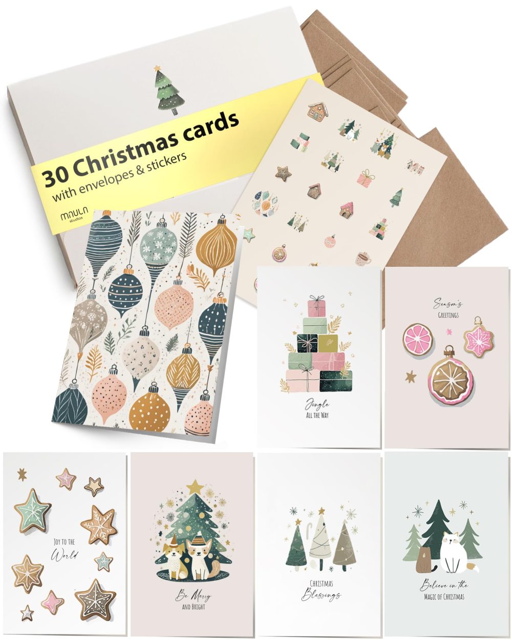 30 Christmas Cards With Envelope - Cards for Christmas A6 - Christmas Cards Pack of 30 - Xmas Cards 2024 - Christmas Card Set Postcards - Box of Christmas Cards - Boxed Christmas D013_UK
