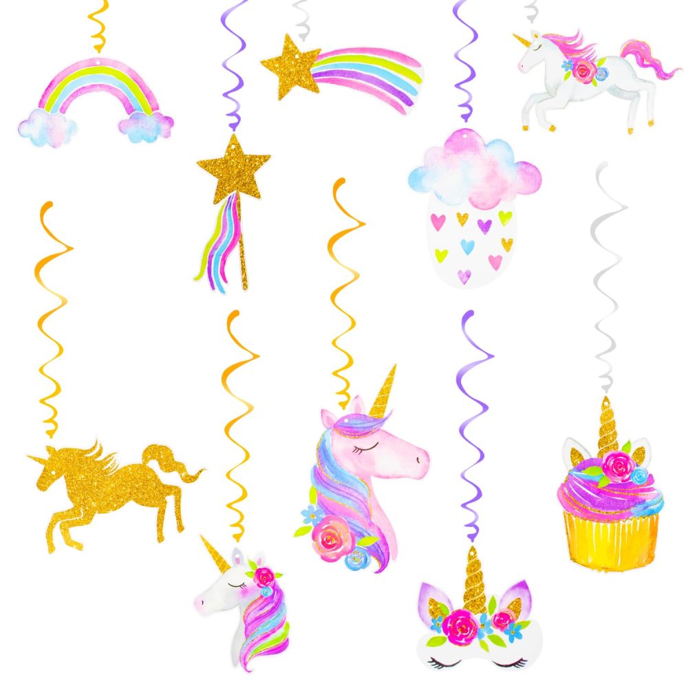 CHEERYMAGIC 10pcs Unicorn Hanging Swirls, Unicorn Party Decorations, Rainbow Unicorn Birthday Decorations Ceiling Streamers for Girls Birthday Party Supplies Unicorn Theme Hanging A6-DJSLXGS