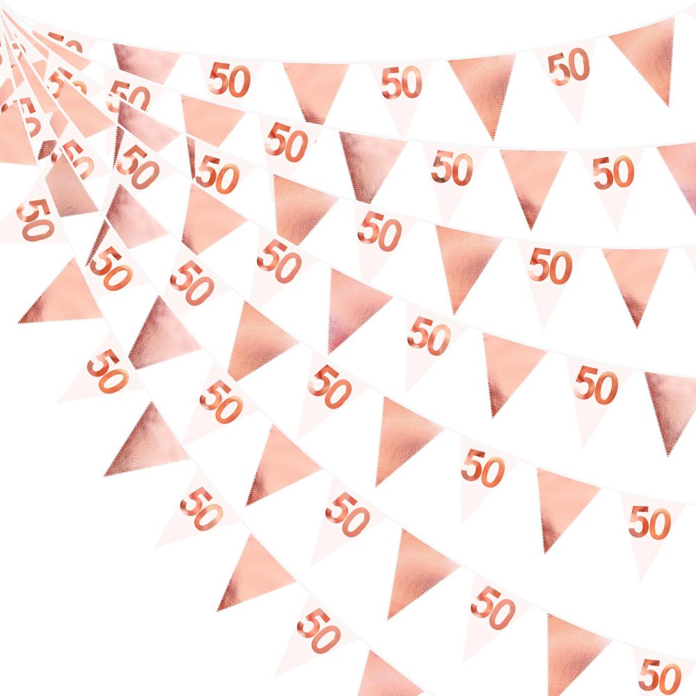 26FT Rose Gold 50th Birthday Party Decorations Pink Fabric Pennant Banner Garland Streamers for Womens 50 and Fabulous Birthday Cheers to 50 Years Anniversary Home Outdoor Garden Decor Supplies