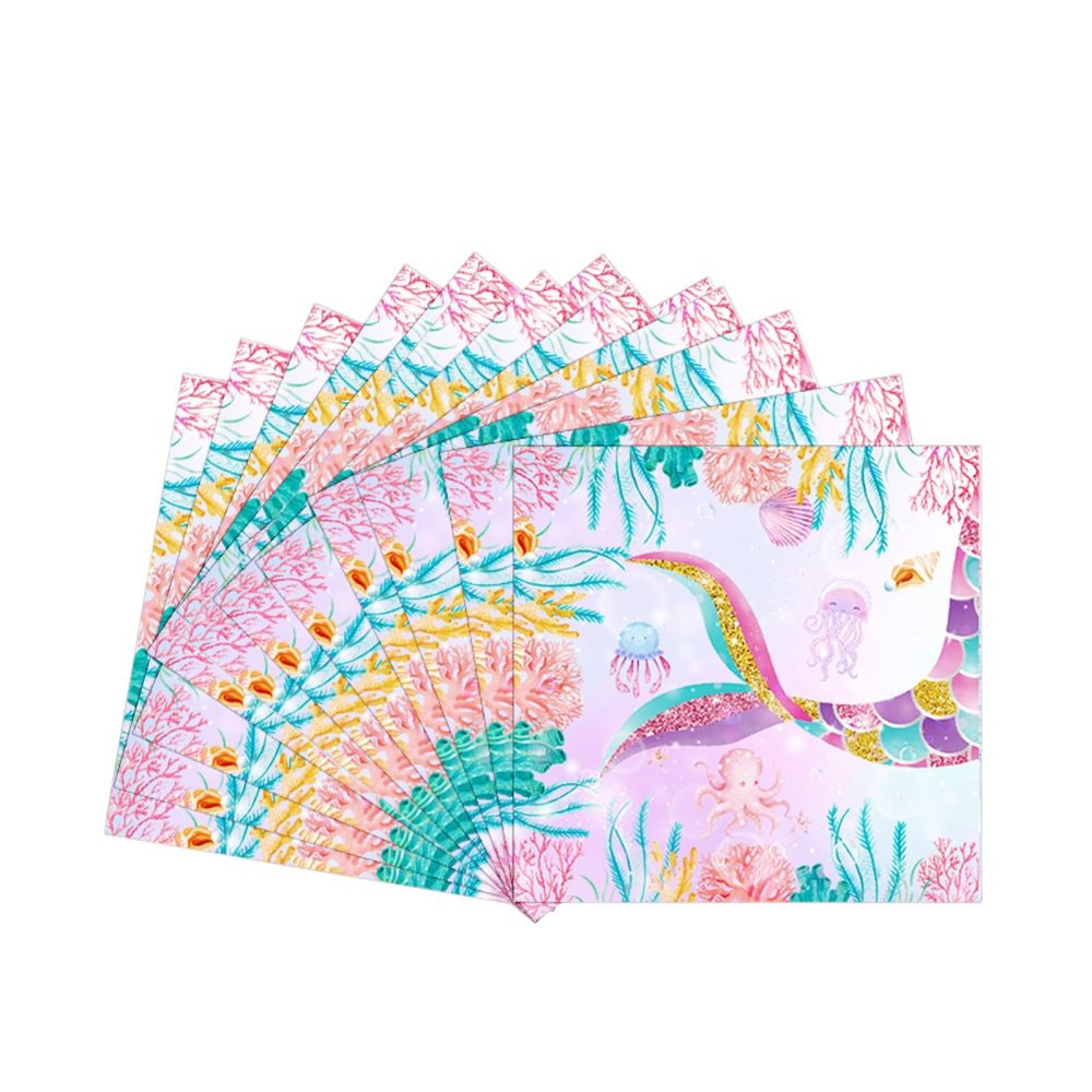COSORO Mermaid Napkins for Party,20P Little Mermaid Napkins Disposable Mermaid Tissue Serviettes Napkins,Mermaid Party Decorations Paper Napkins for Girls