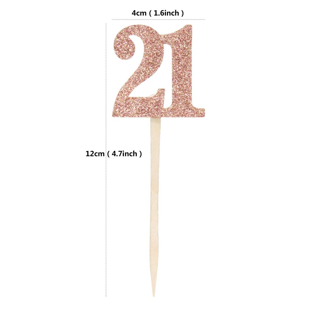 Sumerk 36PCS Rose Gold Glitter 21 Cupcake Toppers 21th Birthday Cupcake Picks Anniversary Birthday Party Decoration Supplies - Image 2