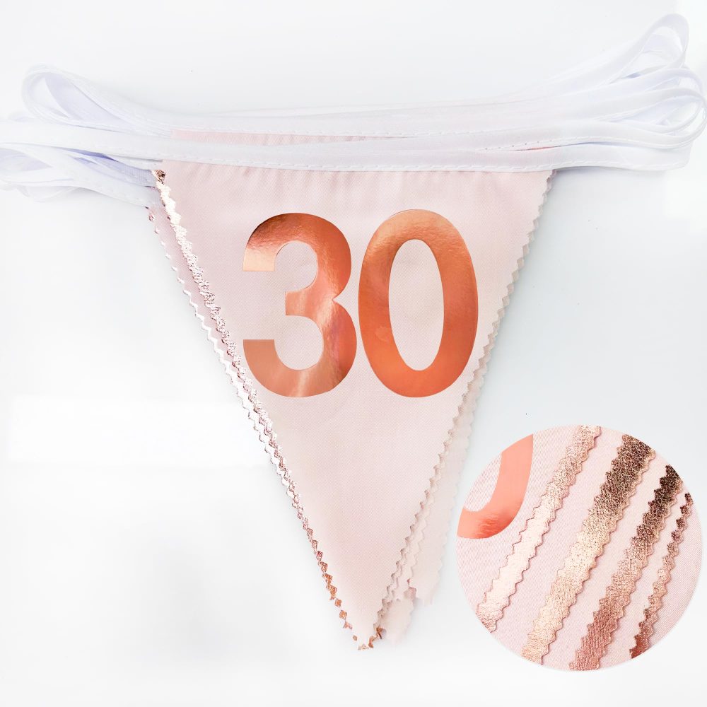 26FT Rose Gold 30th Birthday Party Decorations Pink Fabric Pennant Banner Garland Streamers for Womens 30 and Fabulous Birthday Cheers to 30 Years Anniversary Home Outdoor Garden Decor Supplies - Image 7