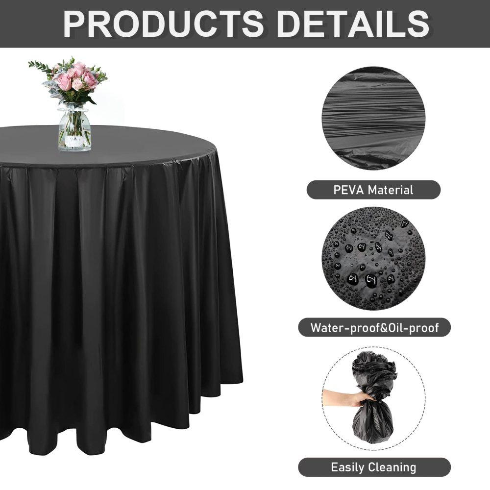 Newthinking 84 Inch Round Disposable Table Cloth Black, 8 Pack Plastic Round Disposable Tablecloth for Circular Table Wedding Banquet Party Birthday - Image 5