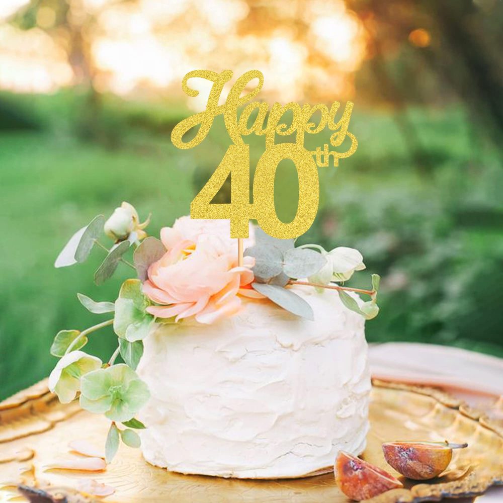 Blumomon 3Pcs Happy 40th Cake Toppers Gold Glitter Number 40 Forty Birthday Cake Pick Decorations for Cheers to 40 Years Old 40th Birthday Wedding Anniversary Party Supplies - Image 2