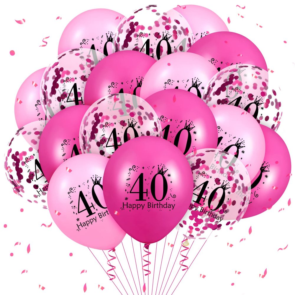 RUMIA 40th Birthday Balloons 18Pcs Pink Hot Pink Happy 40th Birthday Latex Balloons Hot Pink 40th Birthday Party Decorations for Women Men 40th Birthday Anniversary Party Supplies 12 inch (A8973)