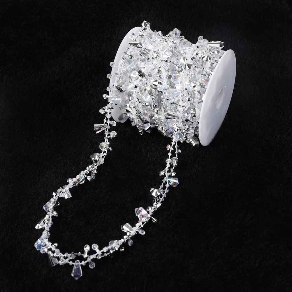 5M Crystal Christmas Garland, Christmas Tree Crystal Garland Xmas Crystal Ornament Silver Christmas Tree Decorations Twist Beads Christmas Tree Garland String Christmas Party Decorations Home Decor - Image 2