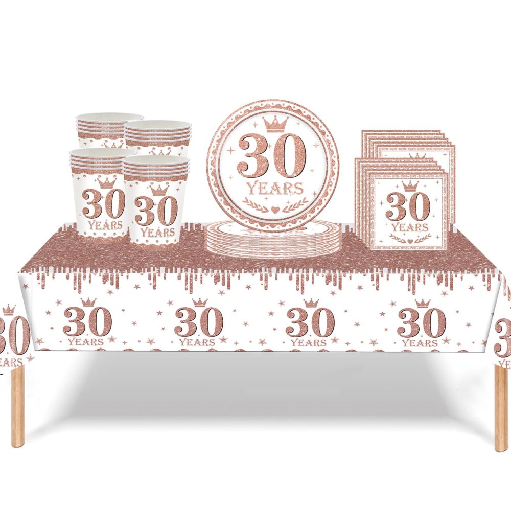 53Pcs Rose Gold 30th Birthday Party Tableware Decorations,30th Birthday Table Cloth Plates and Napkins Cups Sets for Her Women Birthday Table Decorations for 30th Birthday Gifts Dinnerware Supplies