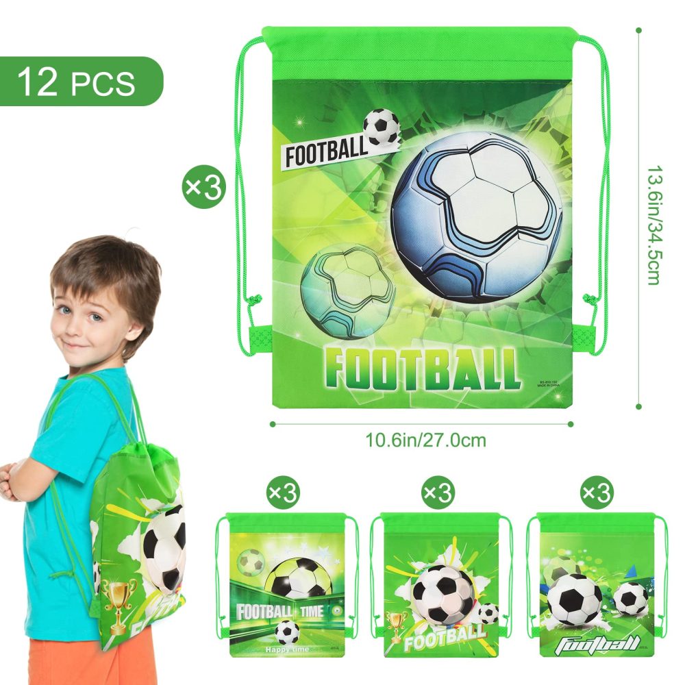 Newthinking 12 Pack Drawstring Party Bags for Kids, Non-woven Fabric Football Drawstring Backpacks Party Favor Bags Supplies for Children Boys Birthday Party - Image 7