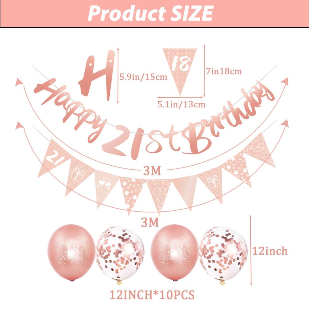 12Pcs Rose Gold Happy 21st Birthday Decorations Set for Her,Women 21st Birthday Balloons Rose Gold Birthday Number 21 Banner Triangle Flag Banner for Women Girls Birthday Party Decorations Supplies - Image 2