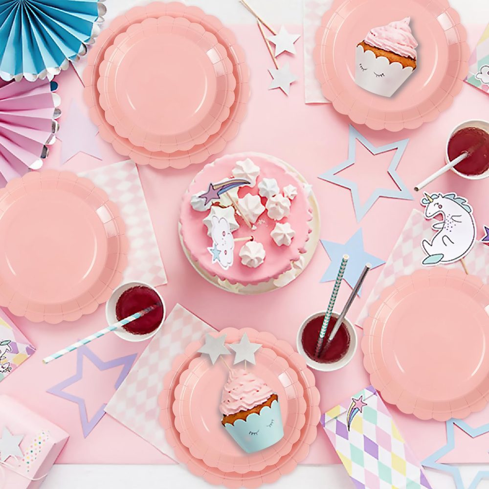 Birthday Party Paper Plates 7 Inch 25 pcs & 9 Inch 25pcs Pink Cake Dessert Plates Party Supplies Scalloped Plates for Baby Shower, Wedding, Birthday - Image 2