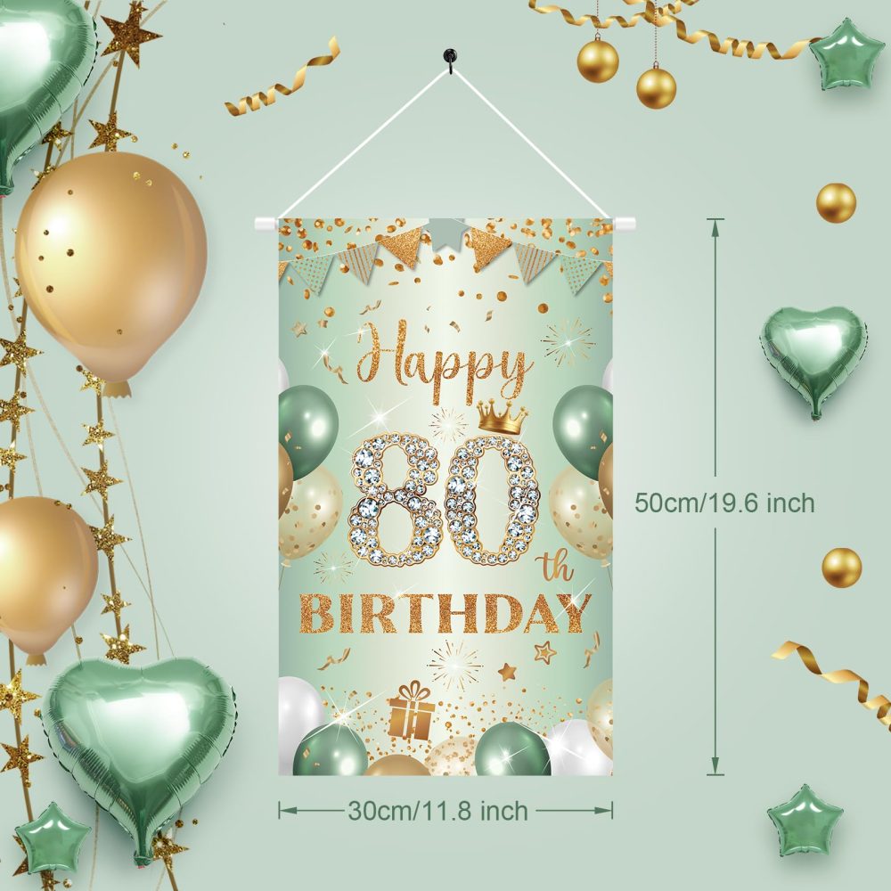 80th Birthday Decorations Sage Green Gold,Happy 80th Birthday Door Banner 80th Birthday Door Sign Birthday Hanger 80th Birthday Porch Sign Banner Birthday Party Decorations for Men Women 50x30CM - Image 8