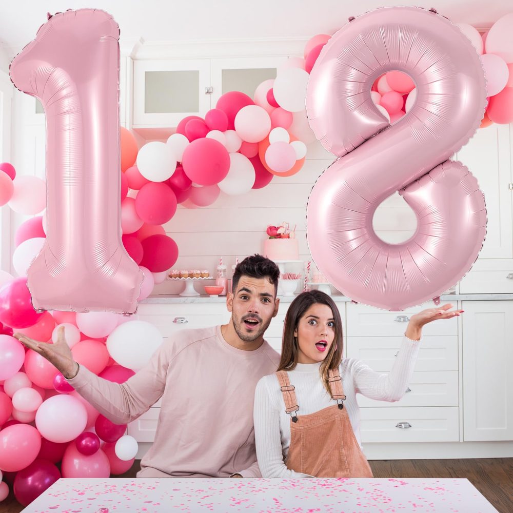 Pink Number 18 Balloon,40Inch Large Light Pink Foil 18th Birthday Balloons,Pastel Pink Number 18 Helium Balloons for Girls Boys 18th Birthday Anniversary Party Supplies Decorations - Image 6