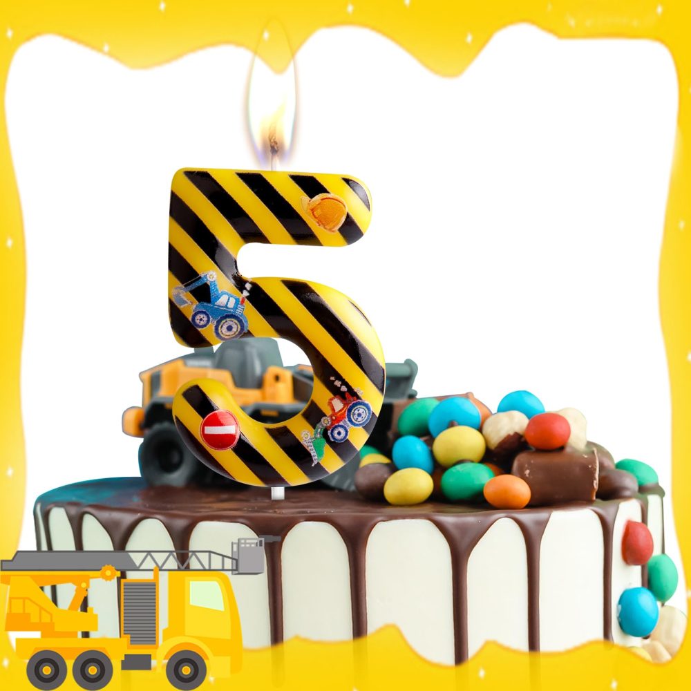 Construction Birthday Candles Number 4 Yellow Black Striped Construction Theme 4th Birthday Party for Girl Boy Birthday Cake Topper Graduation Celebration Anniversary Decorations - Image 6