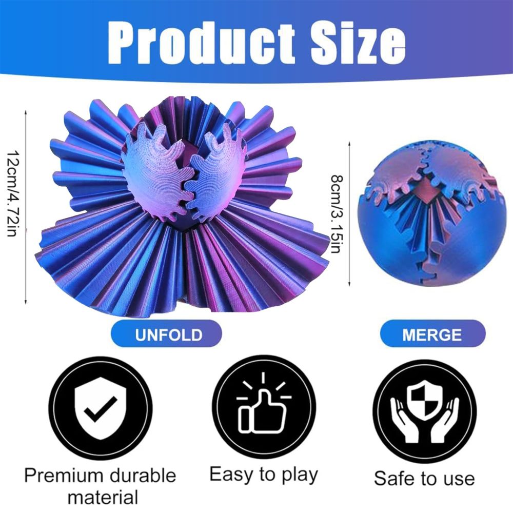 3D Printed Gear Ball Fidget, Gearsphere - The Steampunk Whirling Wonder Fidget, Gear Sphere Fidget Toy, Stress Relief Gift for Kids and Friends(Purple8cm) - Image 3