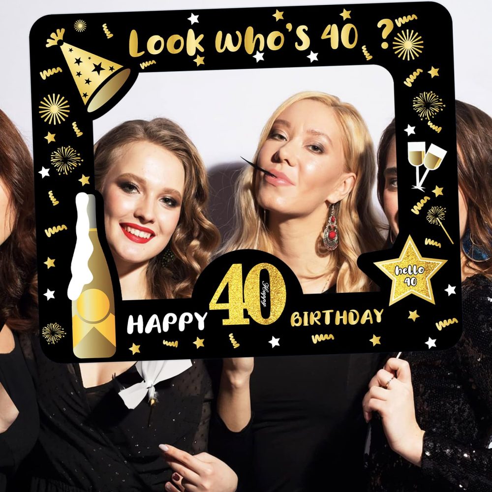 40th Birthday Photo Booth Props,Black Gold Inflatable Selfie Frame Picture Frame,Giant Inflatable Party Photo Booth Frame for 40th Birthday Party Decorations Supplies Men Women Favor Gift - Image 2