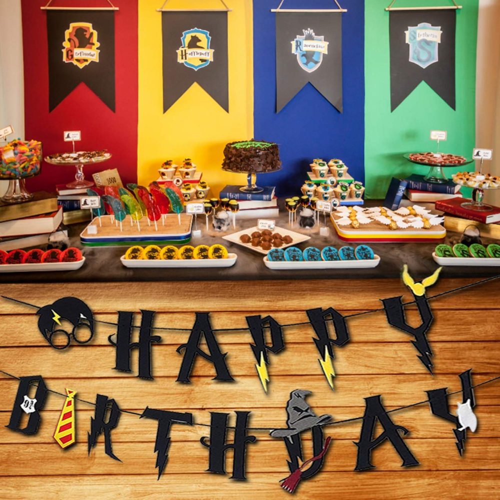 Wizard Party Decoration - Happy Birthday Banner Garland Black Felt Decor Wizard Party Supplies - Image 2